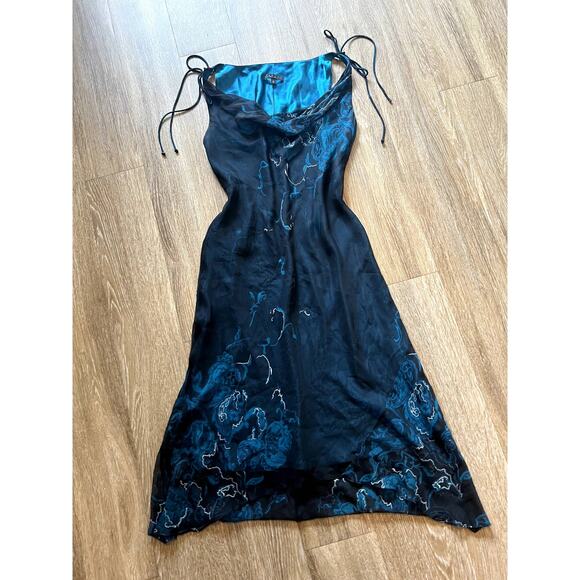 Vintage 90s Shelli Segal Aqua Teal Silk Midi Dress - Picture 3 of 8